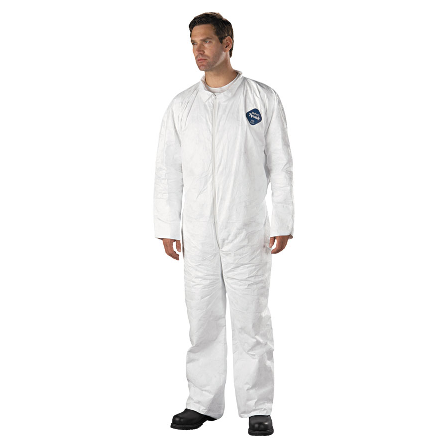 DuPont™ Tyvek&#174; Coverall,
Comfort Fit Design. Collar,
Open Wrists and Ankles,
Elastic Waist, Serged Seams,
White (3XL)