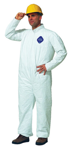 DuPont Tyvek Coverall,
Comfort Fit Design. Collar,
Open Wrists and Ankles,
Elastic Waist, Serged Seams,
White (XL)