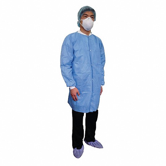 LAB COAT, PPSB KNIT COLLAR &amp;
CUFF, VELCRO, NO POCKETS,
BLUE, (2XL) 30/CS