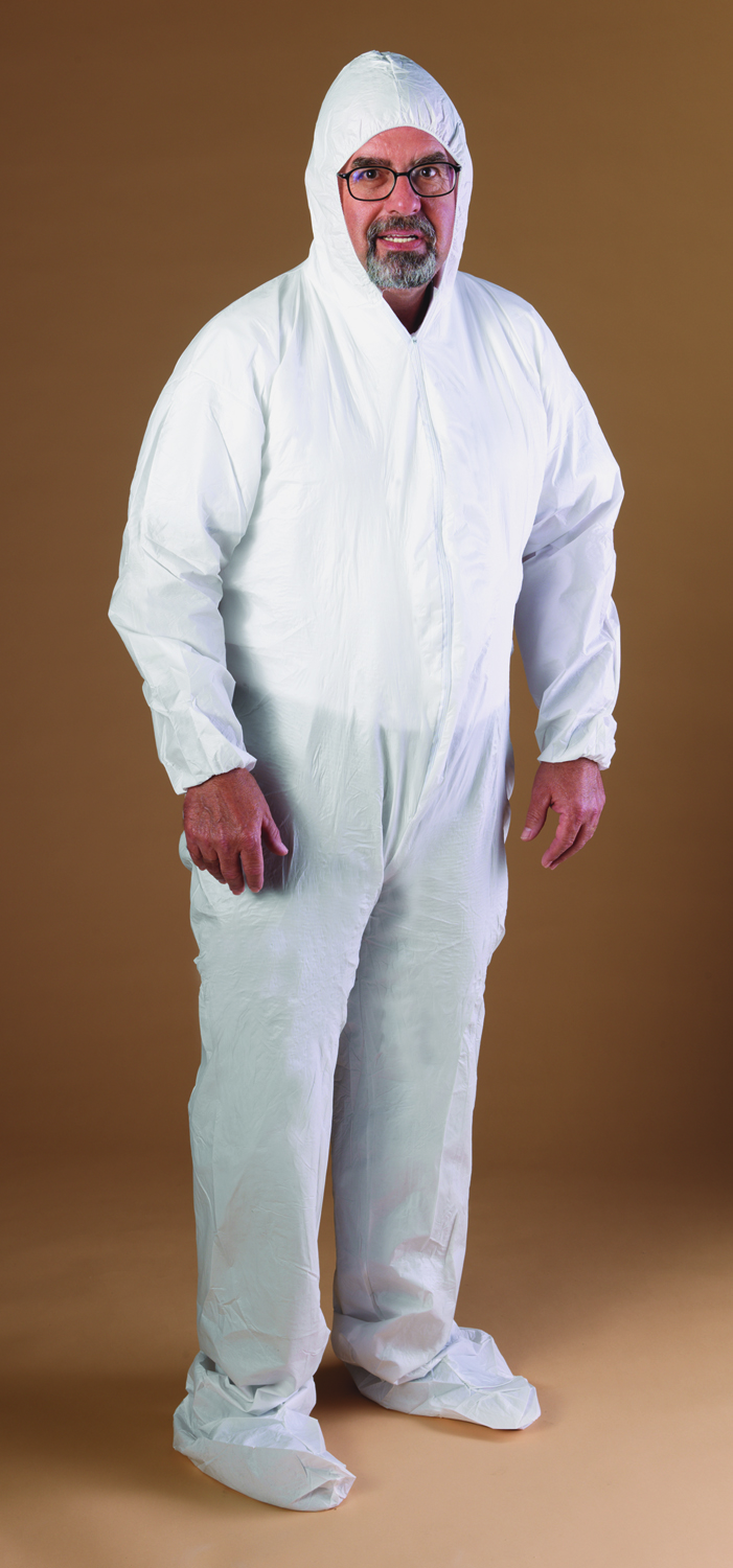 COVERALL, MICROPOROUS,
ELASTIC WRISTS, ATTACHED HOOD
&amp; BOOT, WHITE (2XL) 25/CS