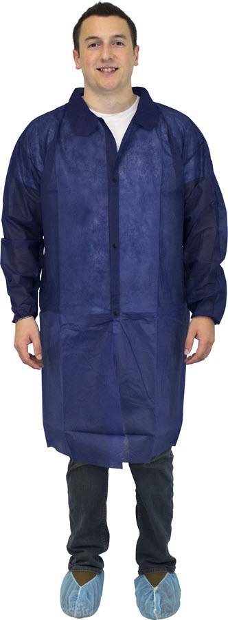 LAB COAT, PPSB ELASTIC CUFF,
VELCRO, NO POCKETS, NAVY BLUE,
(3XL) 50/CS