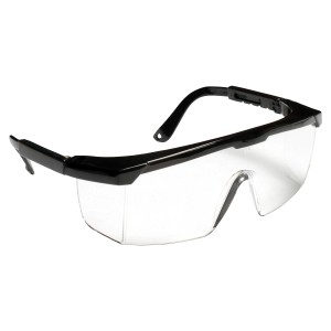 RETRIEVER™ BLACK FRAME, CLEAR
LENS WITH INTEGRATED SIDE
SHIELDS, ADJUSTABLE TEMPLES