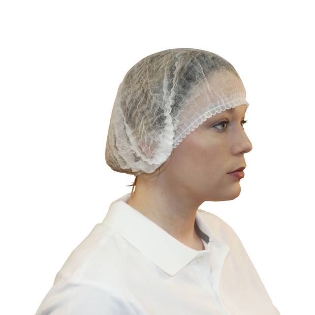 BOUFFANT CAP, SPUNBOND,
WHITE, PLEATED 24&quot; 1000/CS