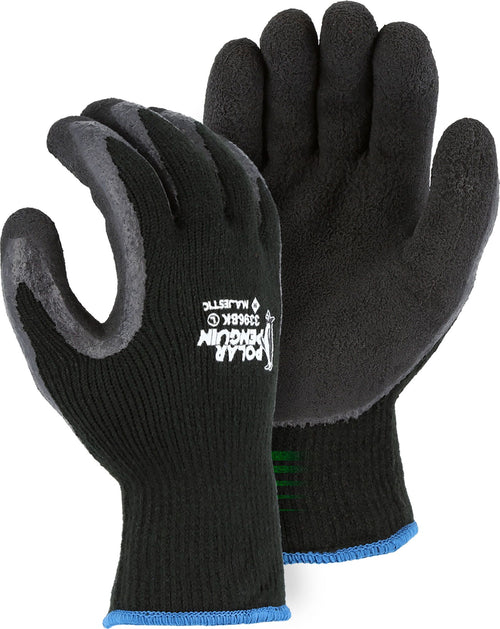 Polar Penguin Winter Lined 
Napped Terry Glove with Foam 
Latex Dipped Palm Black 
(Large)