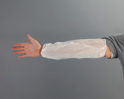 SLEEVES, POLYETHYLENE 18&quot;,
ELASTIC WRIST ON BOTH ENDS,
WHITE 2000/CS