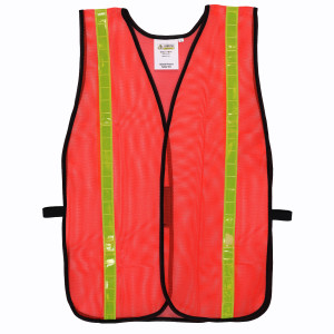 GENERAL PURPOSE, NON-RATED,
ORANGE MESH VEST, VELCRO
CLOSURE, 1&quot; REFLECTIVE TAPE
(Pk/50)..